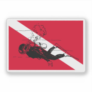 Diver down flag with retro diver illustration