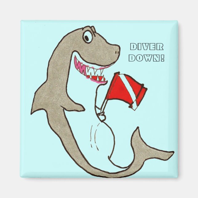 Diver Down! Hungry Shark Cartoon Magnet (Front)