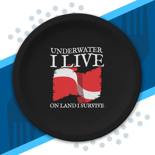 Diver Down - Scuba Diving Quotes - Scuba Diver Paper Plate (Creator Uploaded)