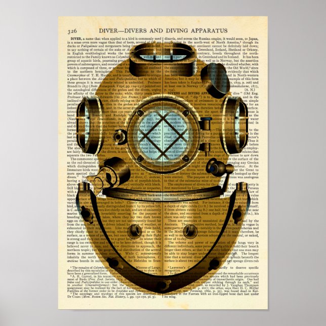Diver Helmet Diving Nautical Vintage - Dictionary Poster (Front)
