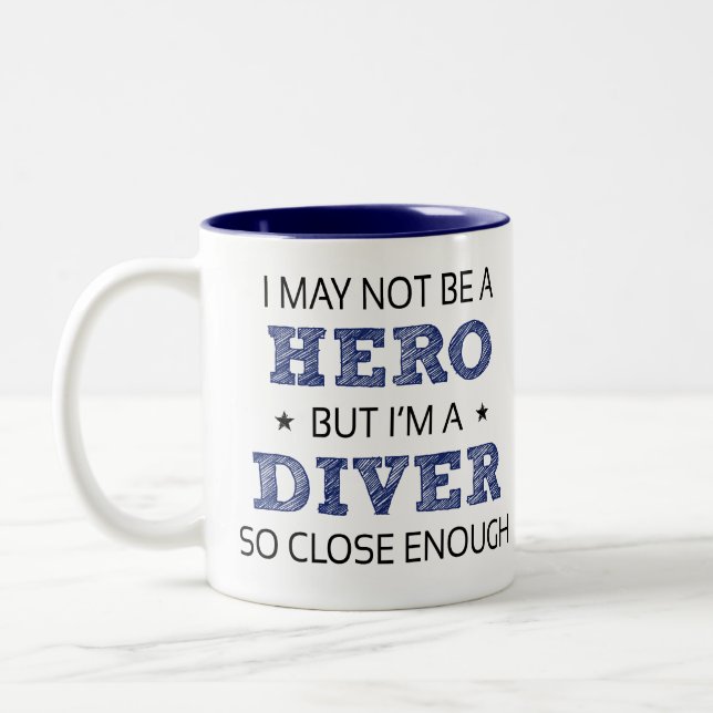 Diver Hero Humour Novelty Two-Tone Coffee Mug (Left)