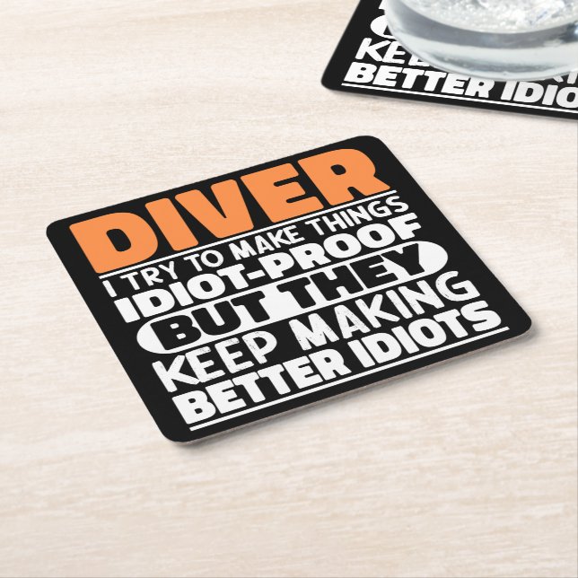 Diver I Try To Make Things Funny Sayings Diver Square Paper Coaster (Angled)