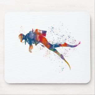 Diver in watercolor mouse pad