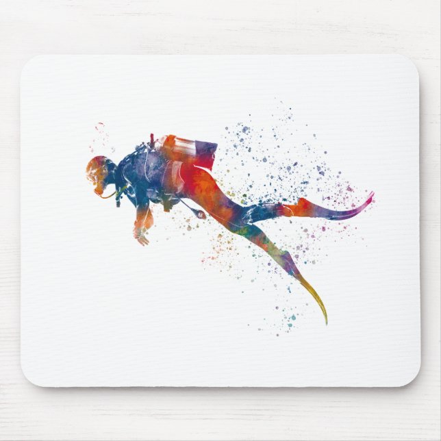 Diver in watercolor mouse pad (Front)