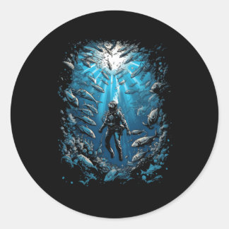 Diver Shark Sharks Scuba Diving Dive Ocean Underwa Classic Round Sticker
