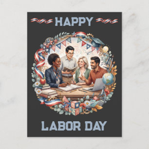 Diverse Educators Patriotic Labor Day Team Art Postcard