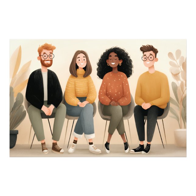 Diverse Friends Sitting Together Cosy Illustration Photo Print (Front)