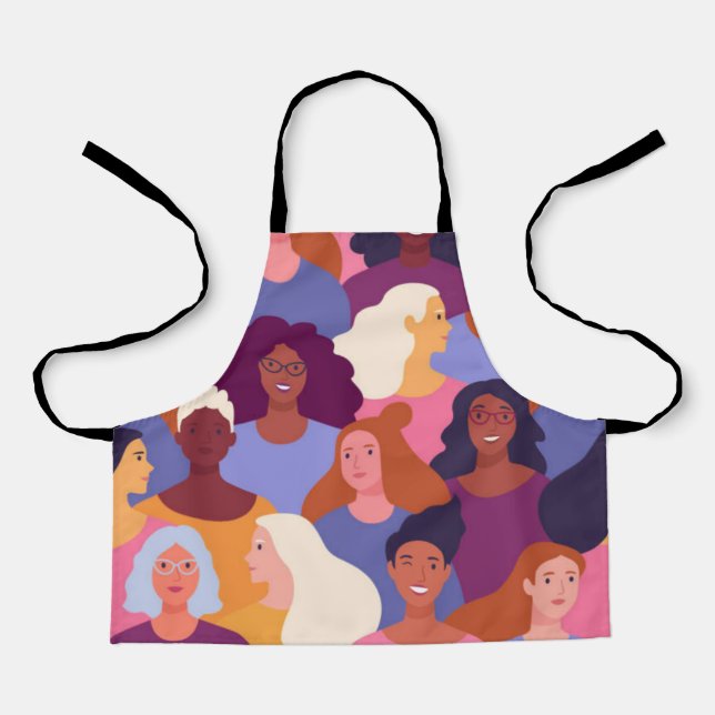 Diverse Girls Seamless Pattern Design Apron (Front)