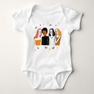 Diverse girls, various nationalities together. baby bodysuit