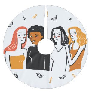 Diverse girls, various nationalities together. brushed polyester tree skirt