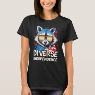 Diverse Independence Raccoon Demigender Sunglasse T-Shirt