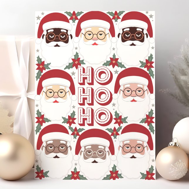 Diverse Santa Faces Ho Ho Ho Christmas Holiday Card (Creator Uploaded)