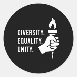 Diversity. Equality. Unity. A Feminist Classic Round Sticker