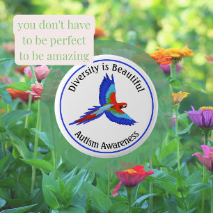 Diversity Macaw Parrot Autism Awareness Button