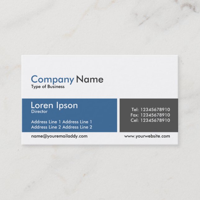 Divided Band Blue and Dark Grey Business Card (Front)