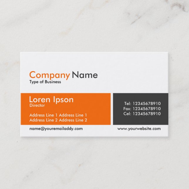 Divided Band - Orange and Dark Grey Business Card (Front)
