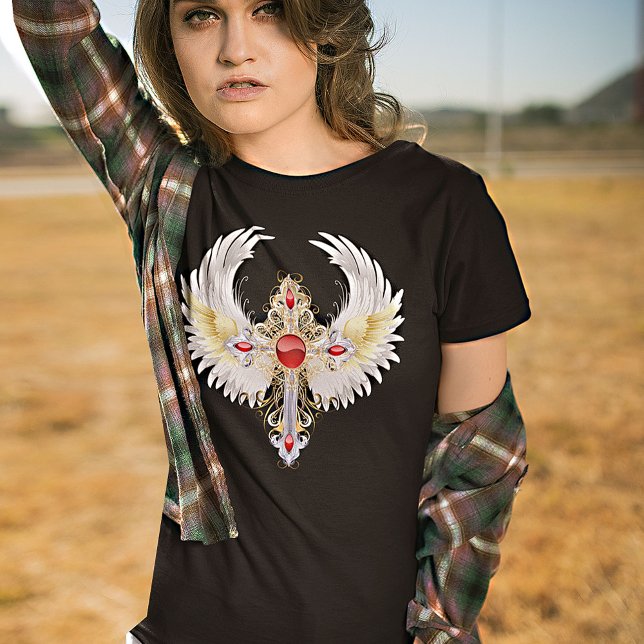 Divine Angel Winged Catholic Silver Cross T-Shirt (Creator Uploaded)