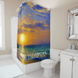 Divine Beach Sunset in Puerto Rico Shower Curtain<br><div class="desc">This beautiful curtain features a stunning sunset over a clear blue ocean. It's perfect for adding a touch of paradise to your bathroom.

Personalise your shower curtain with your name or a special message to make it extra special.</div>