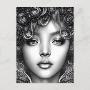 Divine Black Girl Digital Art Portrait Postcard