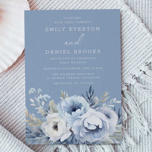 Divine Blue Gorgeous Floral Wedding  Invitation (Creator Uploaded)