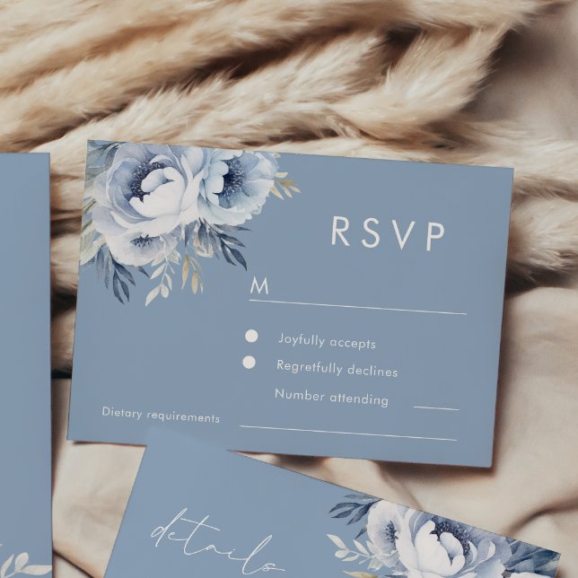 Divine Blue Gorgeous Floral Wedding RSVP Card (Creator Uploaded)