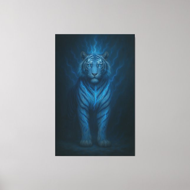 Divine Blue Lightning White Tiger – Celestial Stor Canvas Print (Front)