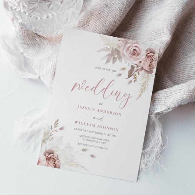 Divine Blush & Dusty Rose Floral Wedding Invitation (Creator Uploaded)