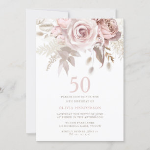 Divine Blush Pink Roses 50th Birthday Party Invitation