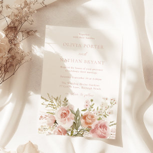 Divine Blush Rose Boquet Botanical Wedding Invitation