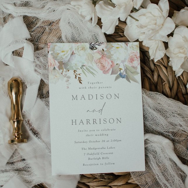Divine Blush & White Floral Modern Wedding Invitation (Creator Uploaded)