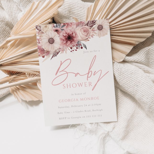 Divine Boho Blush & Rose Baby Shower Invitation (Creator Uploaded)
