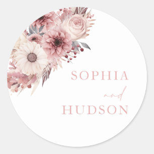 Divine Boho Blush & Rose Wedding  Classic Round Sticker