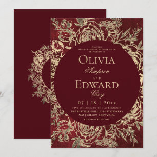 Divine Burgundy Gold Floral Wedding Invitation