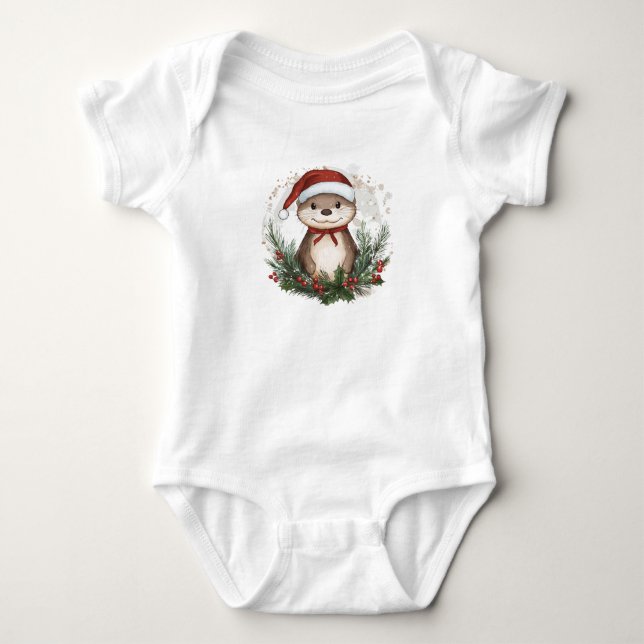 Divine Christmas Otter Baby Bodysuit (Front)