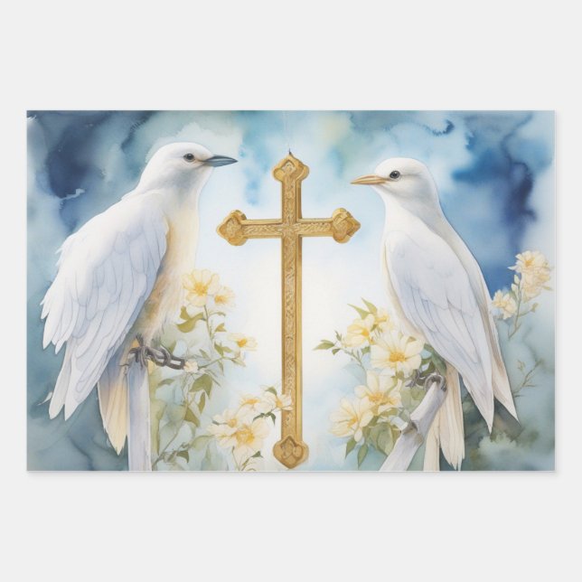 Divine Crosses and Doves Gift Wrap (Front)