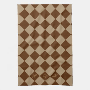 Divine Diamond Patterns_Chocolate Mocha_monogram Tea Towel