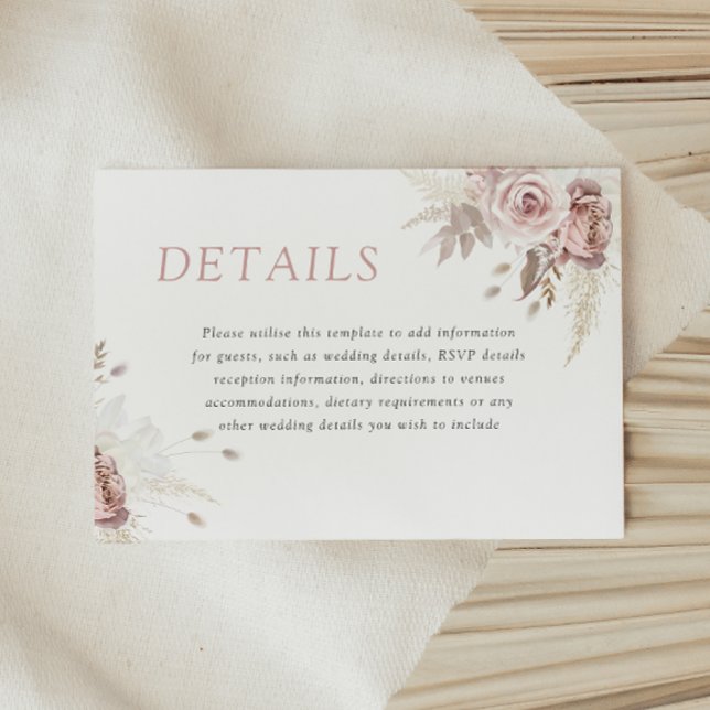 Divine Dusty Rose Blush Floral Wedding Details Enclosure Card (Creator Uploaded)