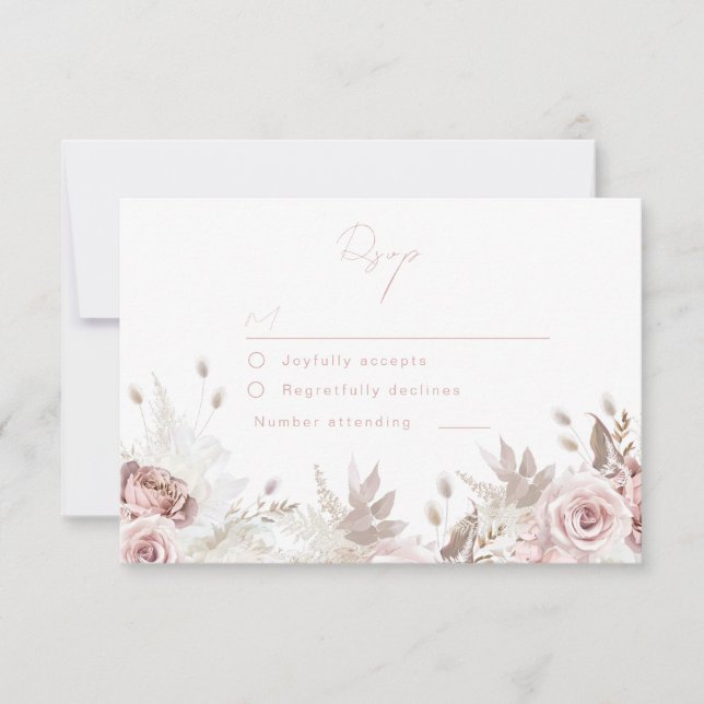 Divine Dusty Rose & Blush Floral Wedding RSVP Card (Front)