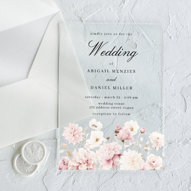 Divine Elegance: Blush Garden Floral Wedding Acrylic Invitations (Creator Uploaded)