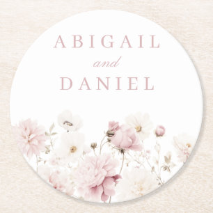 Divine Elegance: Blush Garden Floral Wedding  Round Paper Coaster