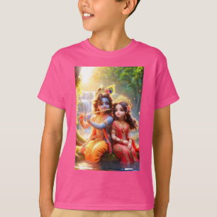 Divine Elegance: Radhe Krishna Print on T-Shirt