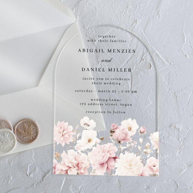 Divine Elegant Blush & White Floral Wedding Acrylic Invitations (Creator Uploaded)