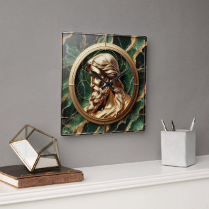 Divine Encounter Jesus Face in Ornate Gold Frame  Square Wall Clock