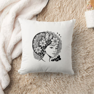 Divine Feminine Mandala Art Floral Crystal Goddess Cushion