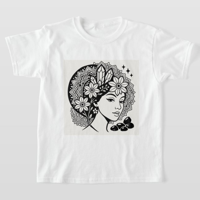 Divine Feminine Mandala Art Floral Crystal Goddess T-Shirt (Laydown)