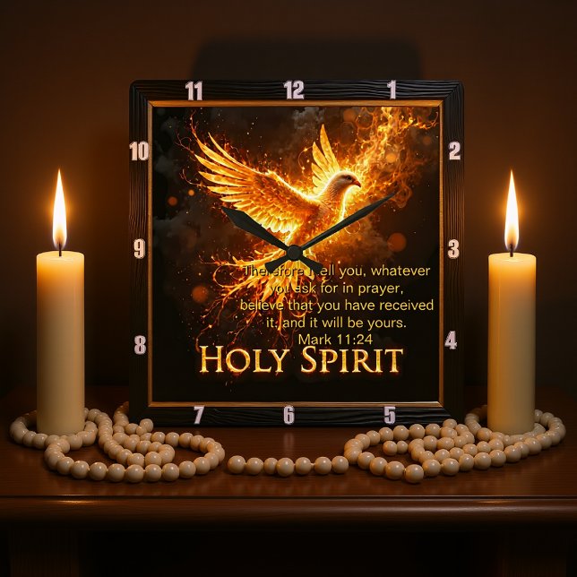 Divine Flame Holy Spirit Message Mark 11:24 Verse Square Wall Clock (Creator Uploaded)