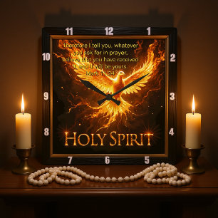 Divine Flame Holy Spirit Phoenix Mark 11:24 Verse Square Wall Clock
