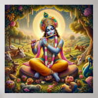 Divine Golden Flute Krishna Art