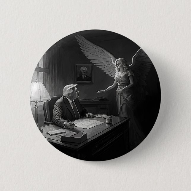 Divine Guidance: Donald Trump Advised by an Angel  6 Cm Round Badge (Front)