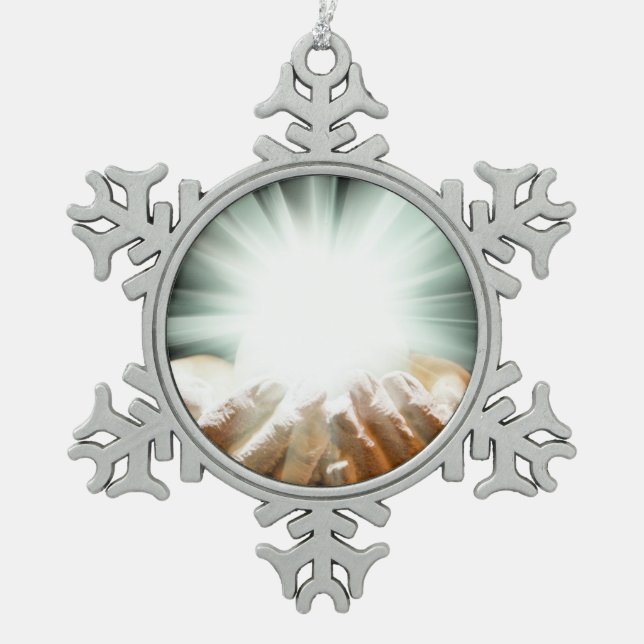 Divine healing God,peace, love,reiki, energy aura Snowflake Pewter Christmas Ornament (Front)